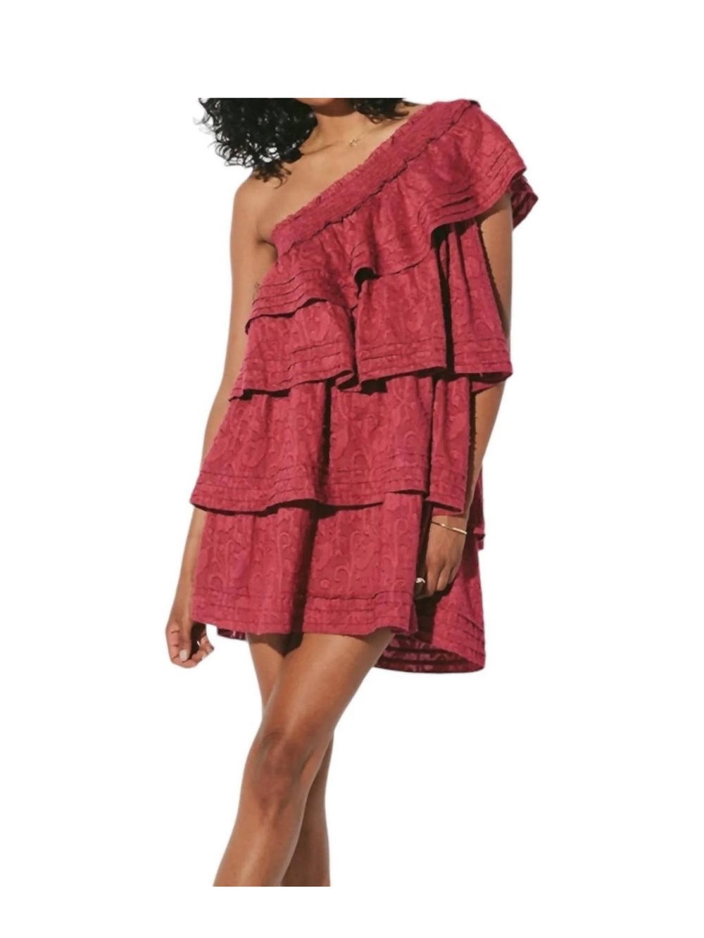 Cleobella One-Shoulder Tiered Ruffle Dress in Raspberry Rose - Picture 1 of 4